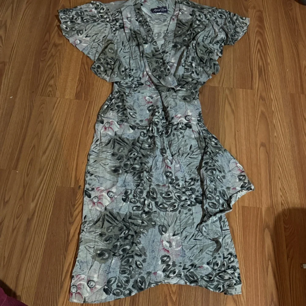 Vintage April Rain Animal‎ Floral Print Wrap Midi Short Sleeve Dress Boho Retro